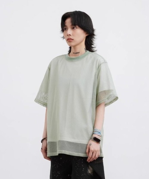 FreeZone（フリーゾーン）の「メッシュ半袖Tシャツ（Tシャツ/カットソー・メンズ・ホワイト/グリーン/ブルー/ブラック・F）」の19枚目の写真