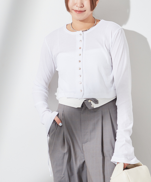 sana（サナ）の「【SANA/サナ】CARDIGAN：カーディガン（カーディガン/ボレロ・レディース・ホワイト/ライトグレー・FREE）」の18枚目の写真