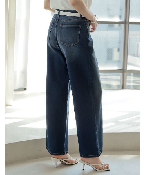 【洗える】 コットンリアクティブデニム ワイドストレートパンツ セール】[2025 SUMMER COLLECTION][低身長/高身長サイズ有