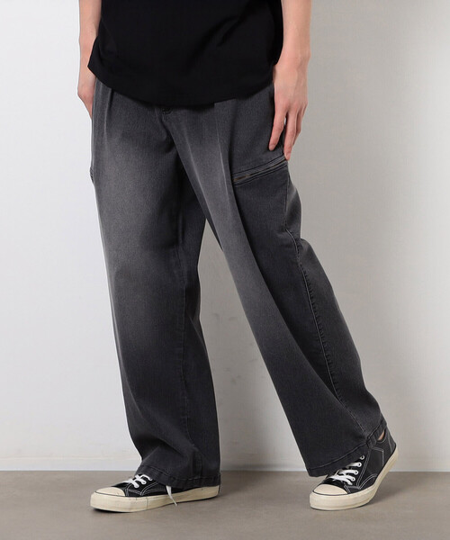 Purple&Yellow（パープルアンドイエロー）の「ファスナーポケットデニムパンツ（デニムパンツ・メンズ・ブラック/ケミカルウォッシュ・X-SMALL/SMALL/MEDIUM/LARGE）」の2枚目の写真