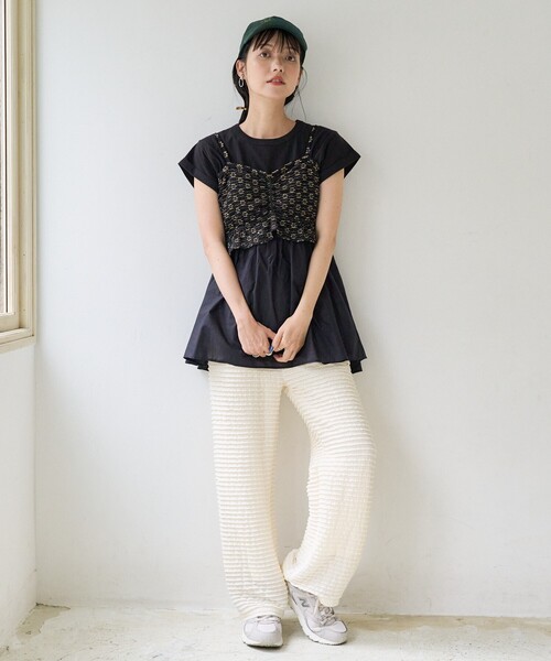 FREAK'S STORE(フリークスストア)の「切替ギャザーTシャツ/異素材ドッキングTシャツ(Tシャツ/カットソー・レディース・オフホワイト/ブラック/ピンク/ベージュ・フリ-)」の20枚目の写真