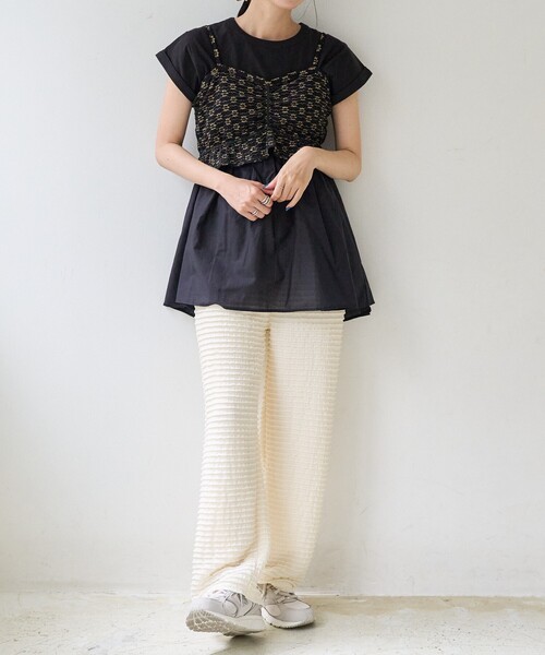 FREAK'S STORE(フリークスストア)の「切替ギャザーTシャツ/異素材ドッキングTシャツ(Tシャツ/カットソー・レディース・オフホワイト/ブラック/ピンク/ベージュ・フリ-)」の21枚目の写真