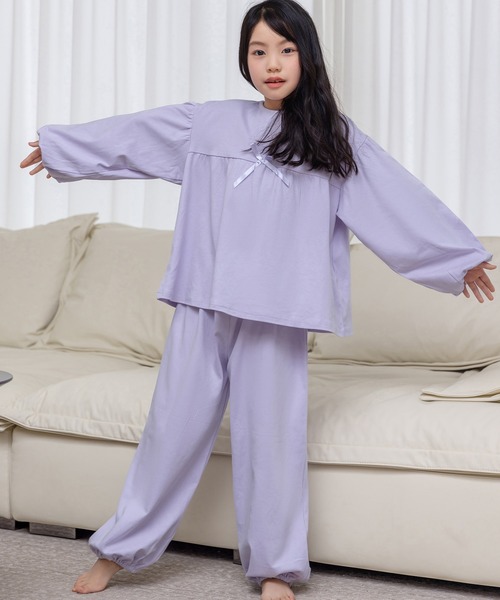 セール】キッズ 長袖大きなリボンのカラフルセットアップルームウェア