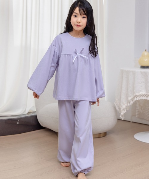 セール】キッズ 長袖大きなリボンのカラフルセットアップルームウェア