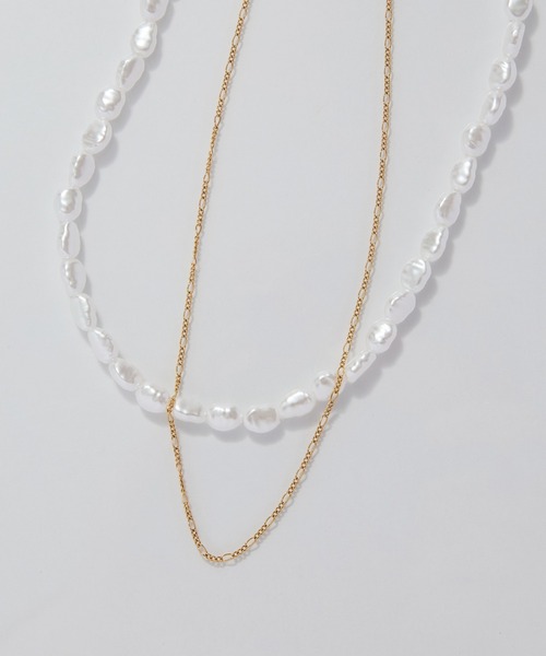Phoebe(フィービィー)の「【金属アレルギー対応】クラシカルパール×チェーン2連ネックレス/全長:41cm/サージカルステンレス(ネックレス・レディース・ホワイト・FREE)」の4枚目の写真