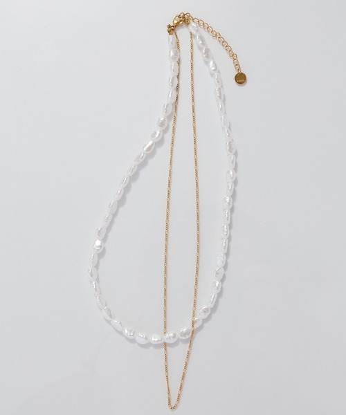 Phoebe(フィービィー)の「【金属アレルギー対応】クラシカルパール×チェーン2連ネックレス/全長:41cm/サージカルステンレス(ネックレス・レディース・ホワイト・FREE)」の8枚目の写真