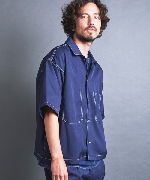 Magine（マージン）の「【SELECT】IR: BIG SIZE STICHING SHIRTS S/S/ビッグサイズ ステッチング 半袖シャツ（シャツ/ブラウス・メンズ・チャコールグレー/ネイビー/ブラック・L/M）」の15枚目の写真