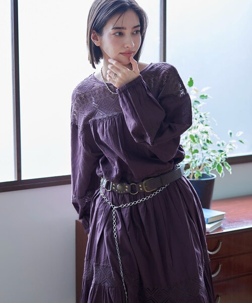 Remind me and forever（リマインドミーアンドフォーエバー）の「【nane】【India series】レース切替ロングワンピース（ワンピース・レディース・オフホワイト/ブラック/ブラウン・FREE）」の2枚目の写真