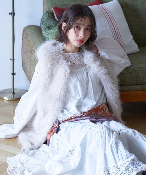 【美品】Remind me and forever レース切替ロングワンピース nane】【India series】レース切替ロングワンピース（ワンピース