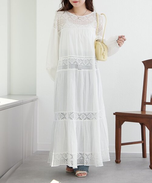 nane】【India series】レース切替ロングワンピース（ワンピース