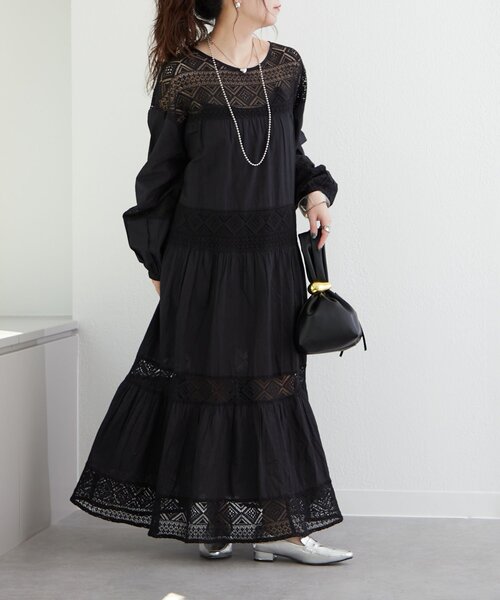 nane】【India series】レース切替ロングワンピース（ワンピース