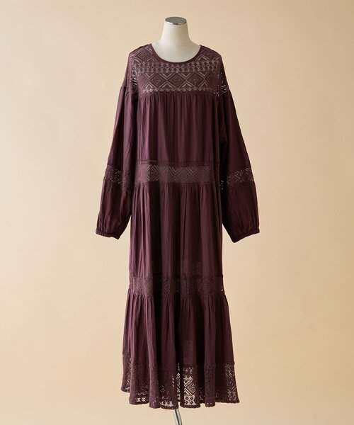 【美品】Remind me and forever レース切替ロングワンピース nane】【India series】レース切替ロングワンピース（ワンピース