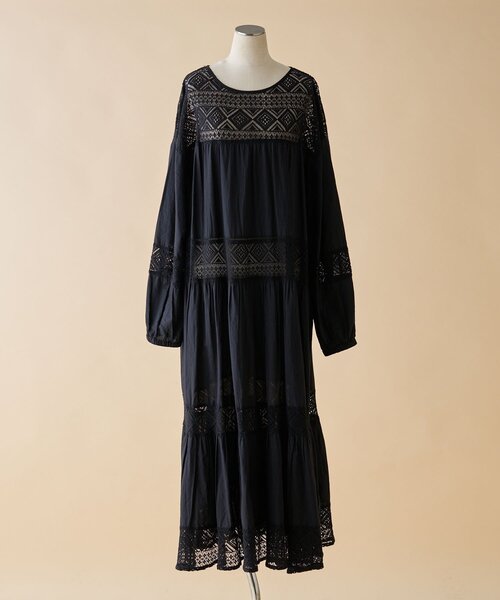 nane】【India series】レース切替ロングワンピース（ワンピース