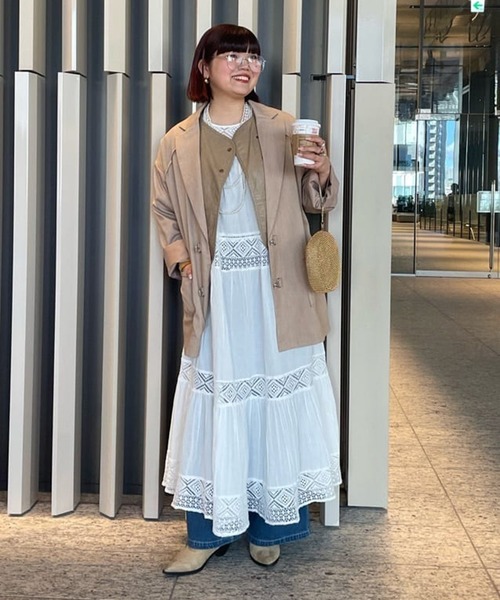 Remind me and forever（リマインドミーアンドフォーエバー）の「【nane】【India series】レース切替ロングワンピース（ワンピース・レディース・オフホワイト/ブラック/ブラウン・FREE）」の5枚目の写真