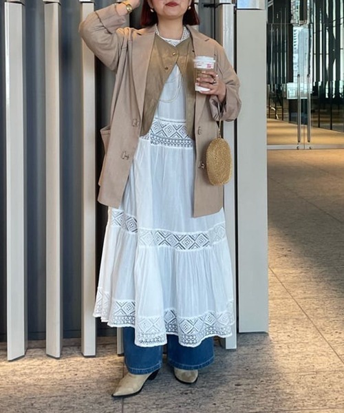 Remind me and forever（リマインドミーアンドフォーエバー）の「【nane】【India series】レース切替ロングワンピース（ワンピース・レディース・オフホワイト/ブラック/ブラウン・FREE）」の6枚目の写真