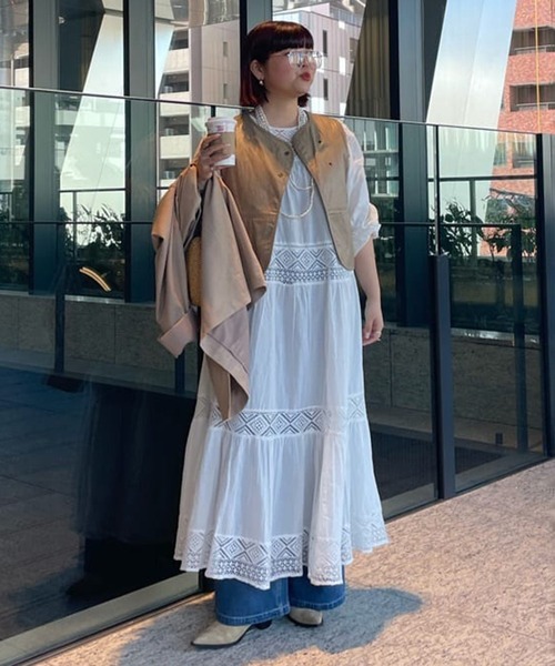 Remind me and forever（リマインドミーアンドフォーエバー）の「【nane】【India series】レース切替ロングワンピース（ワンピース・レディース・オフホワイト/ブラック/ブラウン・FREE）」の7枚目の写真