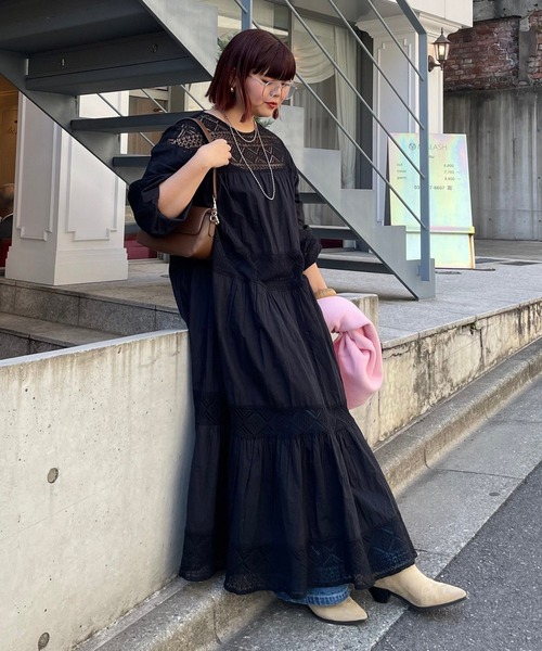 【美品】MAURIE & EVE モーリーアンドイブ ワンピース セール】【nane】【India series】レース切替ロングワンピース