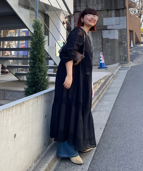 Remind me and forever（リマインドミーアンドフォーエバー）の「【nane】【India series】レース切替ロングワンピース（ワンピース・レディース・オフホワイト/ブラック/ブラウン・FREE）」の10枚目の写真