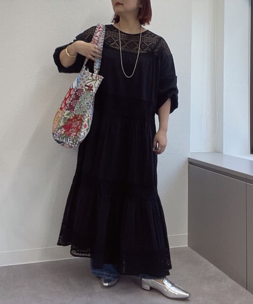 Remind me and forever（リマインドミーアンドフォーエバー）の「【nane】【India series】レース切替ロングワンピース（ワンピース・レディース・オフホワイト/ブラック/ブラウン・FREE）」の11枚目の写真