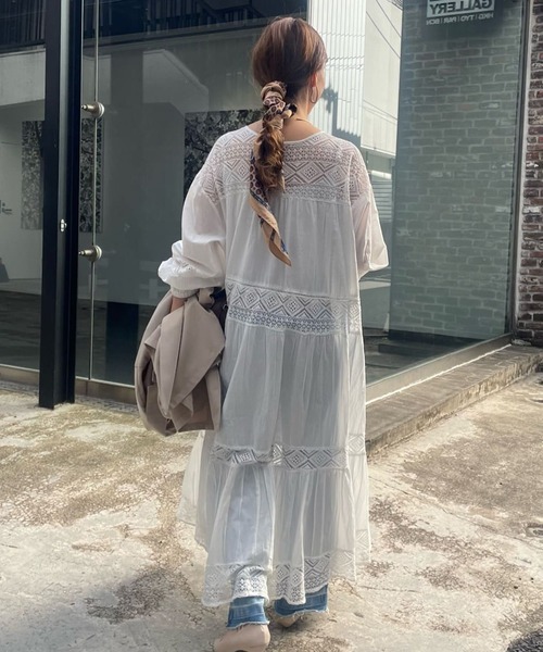 Remind me and forever（リマインドミーアンドフォーエバー）の「【nane】【India series】レース切替ロングワンピース（ワンピース・レディース・オフホワイト/ブラック/ブラウン・FREE）」の15枚目の写真