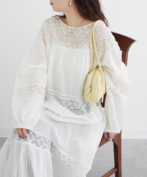 Remind me and forever（リマインドミーアンドフォーエバー）の「【nane】【India series】レース切替ロングワンピース（ワンピース・レディース・オフホワイト/ブラック/ブラウン・FREE）」の20枚目の写真