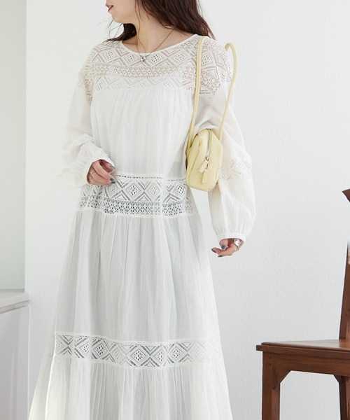 Remind me and forever（リマインドミーアンドフォーエバー）の「【nane】【India series】レース切替ロングワンピース（ワンピース・レディース・オフホワイト/ブラック/ブラウン・FREE）」の22枚目の写真