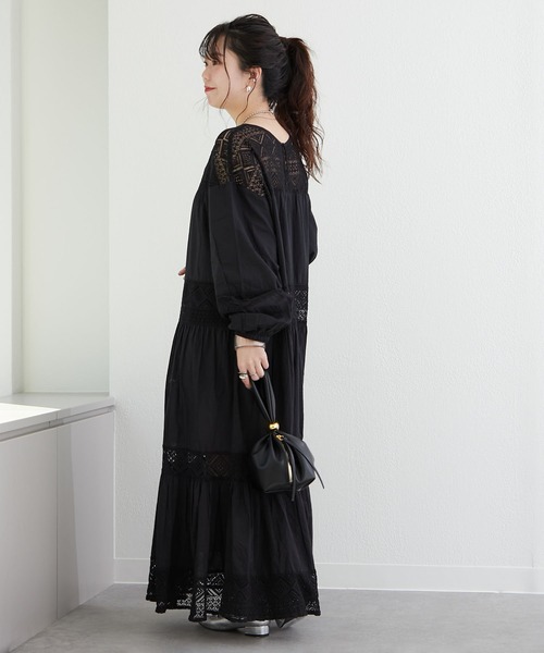 【MODIMOOD】ROAD FRILL CHECK CANCAN ワンピース セール】【nane】【India series】レース切替ロングワンピース