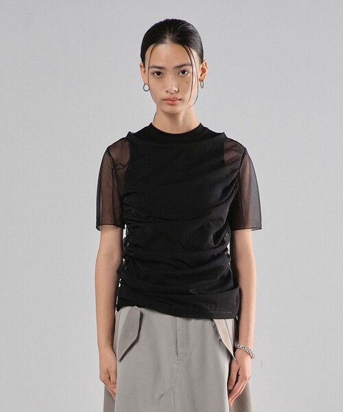 セール】バイアスギャザーレイヤードプルオーバー｜細見え