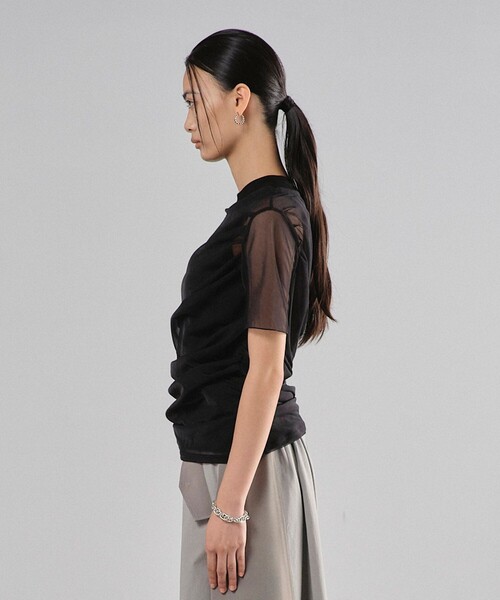 バイアスギャザーレイヤードプルオーバー｜細見え