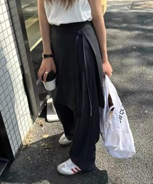 レイヤードラップスカート付きワイドパンツ