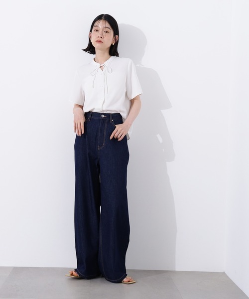 N.（N. Natural Beauty Basic）（エヌエヌナチュラルビューティーベーシック）の「ナローリボンタイブラウス（シャツ/ブラウス・レディース・オフホワイト/ライトグリーン/ベージュ・MEDIUM）」の9枚目の写真