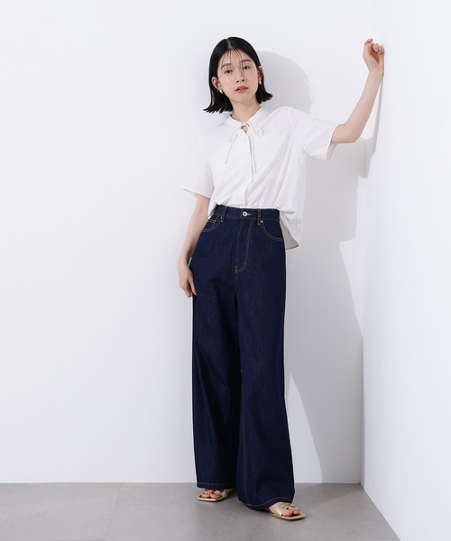 N.（N. Natural Beauty Basic）（エヌエヌナチュラルビューティーベーシック）の「ナローリボンタイブラウス（シャツ/ブラウス・レディース・オフホワイト/ライトグリーン/ベージュ・MEDIUM）」の10枚目の写真