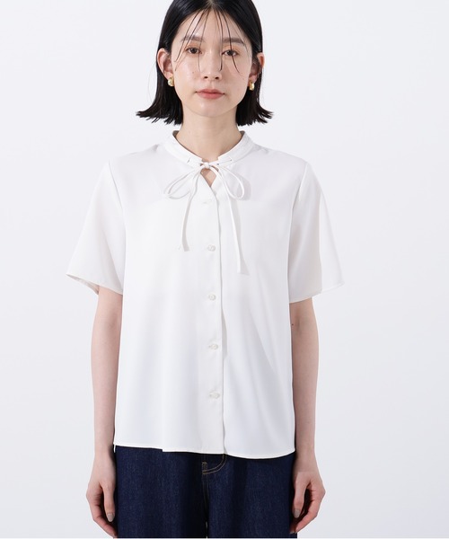 N.（N. Natural Beauty Basic）（エヌエヌナチュラルビューティーベーシック）の「ナローリボンタイブラウス（シャツ/ブラウス・レディース・オフホワイト/ライトグリーン/ベージュ・MEDIUM）」の11枚目の写真