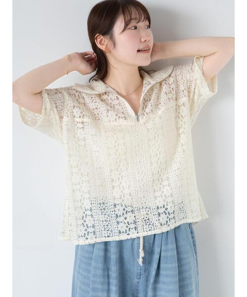 ehka sopo（エヘカソポ）の「ハーフジップレースシャツ（シャツ/ブラウス・レディース・オフホワイト/キナリ/サックスブルー/ブラック・F）」の7枚目の写真