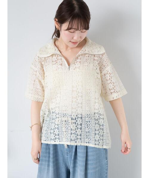 ehka sopo（エヘカソポ）の「ハーフジップレースシャツ（シャツ/ブラウス・レディース・オフホワイト/キナリ/サックスブルー/ブラック・F）」の8枚目の写真