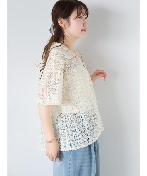 ehka sopo（エヘカソポ）の「ハーフジップレースシャツ（シャツ/ブラウス・レディース・オフホワイト/キナリ/サックスブルー/ブラック・F）」の9枚目の写真
