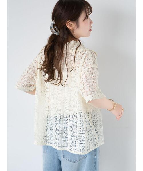 ehka sopo（エヘカソポ）の「ハーフジップレースシャツ（シャツ/ブラウス・レディース・オフホワイト/キナリ/サックスブルー/ブラック・F）」の10枚目の写真