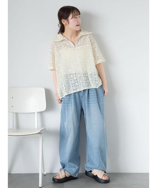 ehka sopo（エヘカソポ）の「ハーフジップレースシャツ（シャツ/ブラウス・レディース・オフホワイト/キナリ/サックスブルー/ブラック・F）」の11枚目の写真