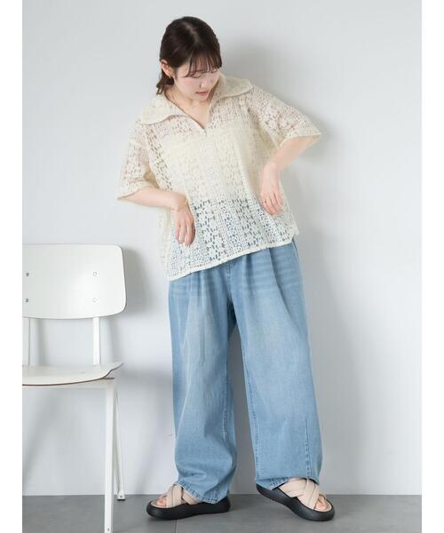 ehka sopo（エヘカソポ）の「ハーフジップレースシャツ（シャツ/ブラウス・レディース・オフホワイト/キナリ/サックスブルー/ブラック・F）」の12枚目の写真