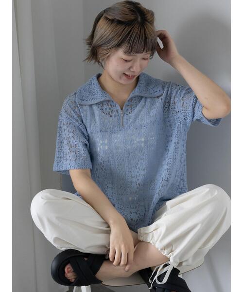 ehka sopo（エヘカソポ）の「ハーフジップレースシャツ（シャツ/ブラウス・レディース・オフホワイト/キナリ/サックスブルー/ブラック・F）」の15枚目の写真