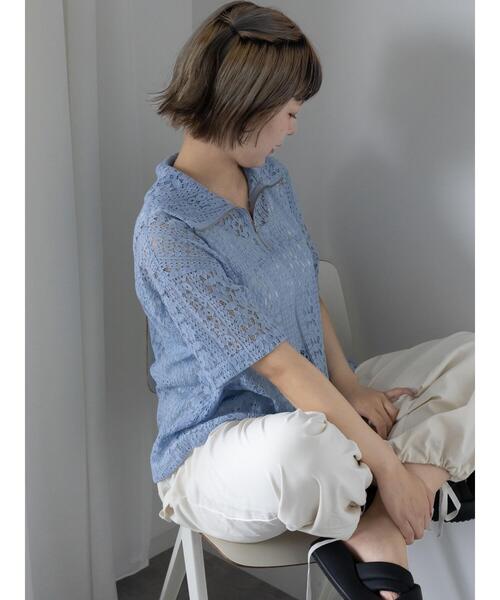 ehka sopo（エヘカソポ）の「ハーフジップレースシャツ（シャツ/ブラウス・レディース・オフホワイト/キナリ/サックスブルー/ブラック・F）」の16枚目の写真