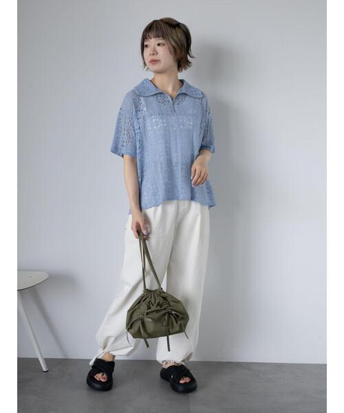 ehka sopo（エヘカソポ）の「ハーフジップレースシャツ（シャツ/ブラウス・レディース・オフホワイト/キナリ/サックスブルー/ブラック・F）」の18枚目の写真