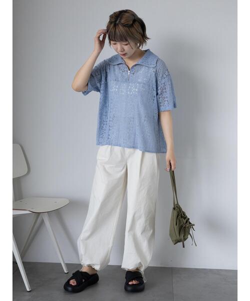 ehka sopo（エヘカソポ）の「ハーフジップレースシャツ（シャツ/ブラウス・レディース・オフホワイト/キナリ/サックスブルー/ブラック・F）」の19枚目の写真