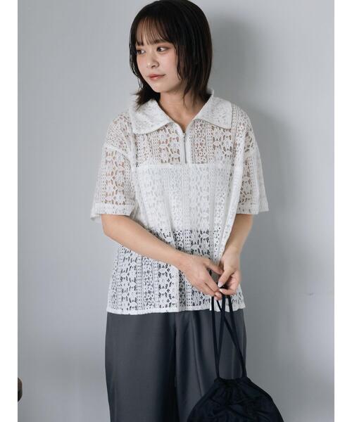 ehka sopo（エヘカソポ）の「ハーフジップレースシャツ（シャツ/ブラウス・レディース・オフホワイト/キナリ/サックスブルー/ブラック・F）」の22枚目の写真