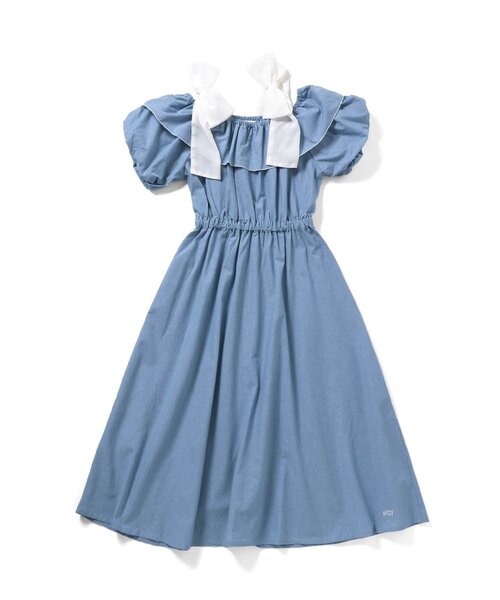 algy（アルジー）の「オフショルりぼんミディワンピ（ワンピース・キッズ・チェック/インディゴブルー・MEDIUM/SMALL）」の6枚目の写真