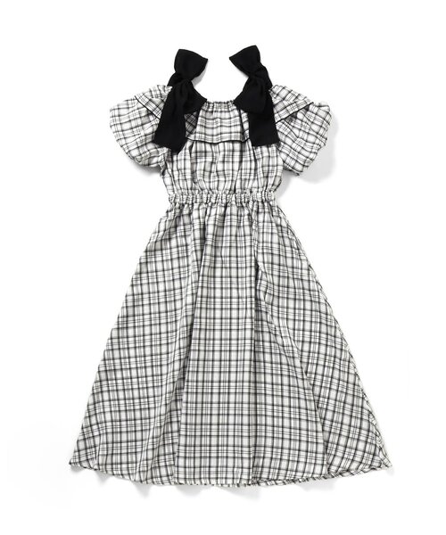algy（アルジー）の「オフショルりぼんミディワンピ（ワンピース・キッズ・チェック/インディゴブルー・MEDIUM/SMALL）」の8枚目の写真