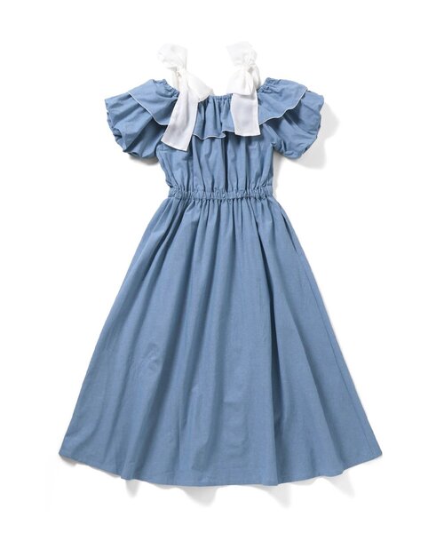 algy（アルジー）の「オフショルりぼんミディワンピ（ワンピース・キッズ・チェック/インディゴブルー・MEDIUM/SMALL）」の7枚目の写真