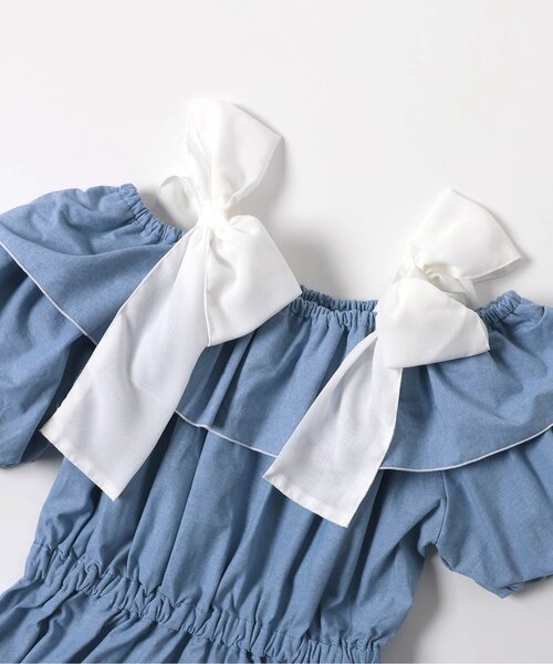 algy（アルジー）の「オフショルりぼんミディワンピ（ワンピース・キッズ・チェック/インディゴブルー・MEDIUM/SMALL）」の9枚目の写真