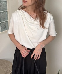 【ISOOK / アイスー】2wayショルダードレープT / シンプルトップス 白T 黒T 半袖 Tシャツ ワンショルダー 2通り ホワイト ブラック ZOZOTOWN限定