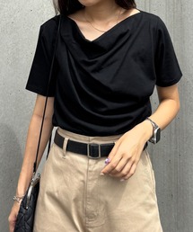ISOOK | 【ISOOK / アイスー】2wayショルダードレープT / シンプルトップス 白T 黒T クロップド丈 フレンチスリーブ 半袖 Tシャツ ワンショルダー 2通り ホワイト ブラック ZOZOTOWN限定(Tシャツ/カットソー)